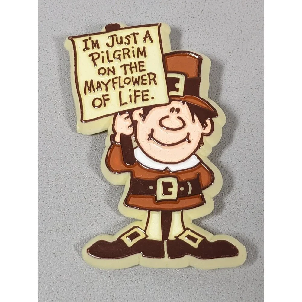 Vintage Hallmark‎ Signed Thanksgiving Pilgrim Acrylic Pin Mayflower